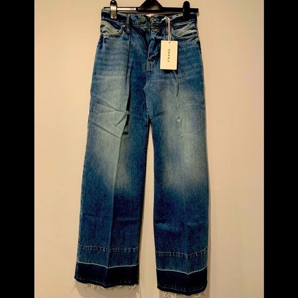 Women’s Frame mosaic high waist raw hem wide leg le palazzo jeans💥 size 25, NWT - Picture 4 of 14